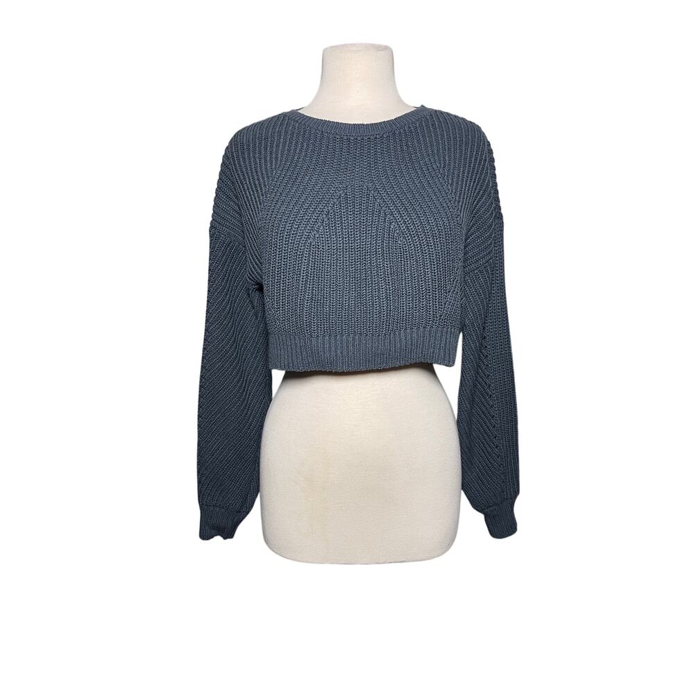 ANTHROPOLOGIE Women’s Blue/Gray Cropped Popover Crewneck Sweater